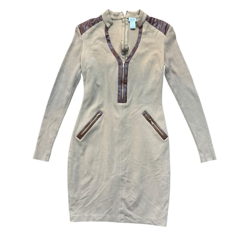 Vintage Cache Women's Tan Brown Faux Leather Bodycon Dress Size 2